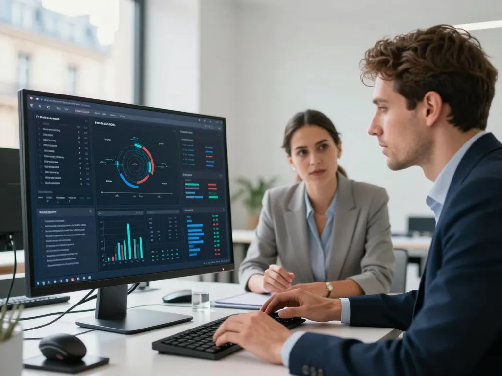 Experts en marketing digital analysant les données de ciblage et les paramètres techniques pour un audit de performance SEA.