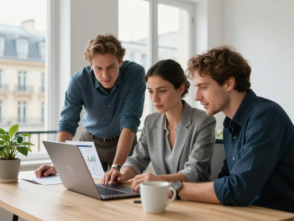 Équipe d'experts en référencement naturel collaborant dans un bureau moderne à Paris pour optimiser la visibilité sur les moteurs de recherche.