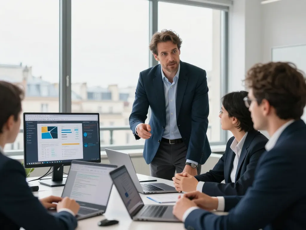 Benoît et son équipe d'experts en référencement naturel travaillant ensemble dans une agence SEO à Paris.