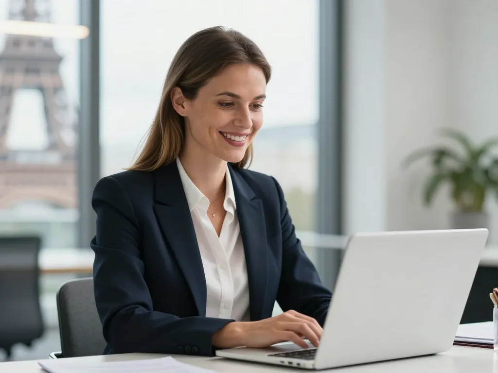 Portrait professionnel d'une cliente satisfaite, Sophie L., témoignant de la réussite de sa stratégie de netlinking à Paris.